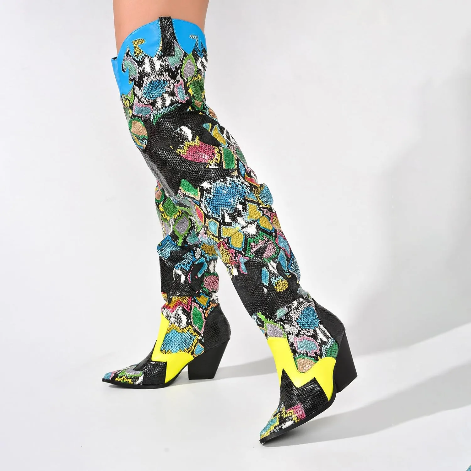 Cape Robbin | HILDA OVER THE KNEE THIGH HIGH CHUNKY LOW HEELED BOOTS-ANIMAL