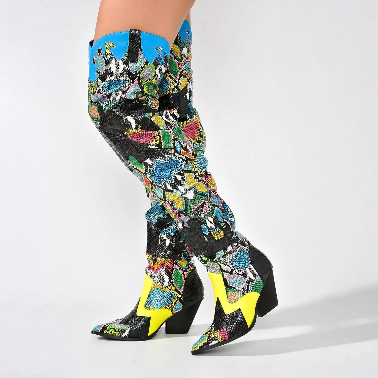 Cape Robbin | HILDA OVER THE KNEE THIGH HIGH CHUNKY LOW HEELED BOOTS-ANIMAL
