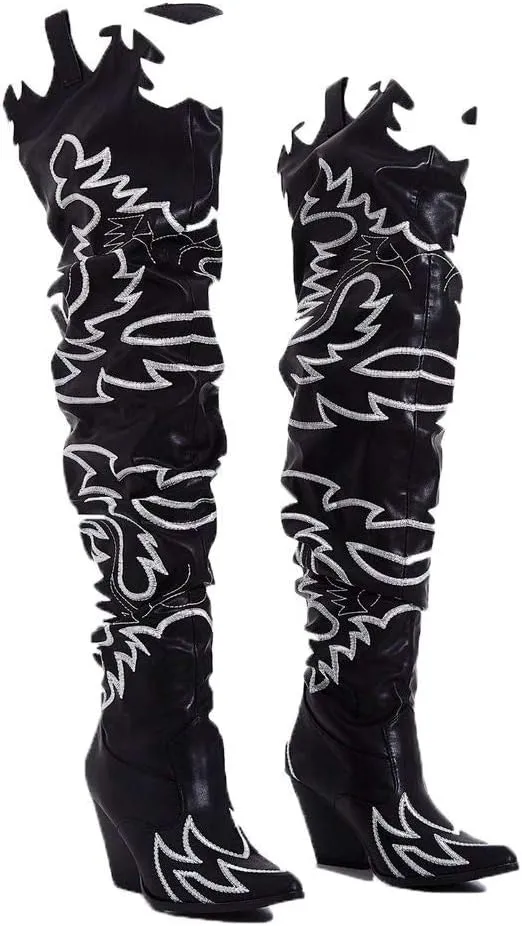 Cape Robbin | HILDA OVER THE KNEE THIGH HIGH CHUNKY LOW HEELED BOOTS-ANIMAL