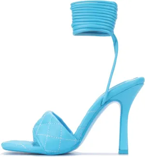 Cape Robbin Motif Stiletto High Heels for Women, Quilted Strappy Shoes with Square Open Toe