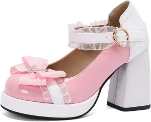 Caradise Womens T Strap Mary Jane Platform Heels Bow Heels Vintage Rockabilly Shoes