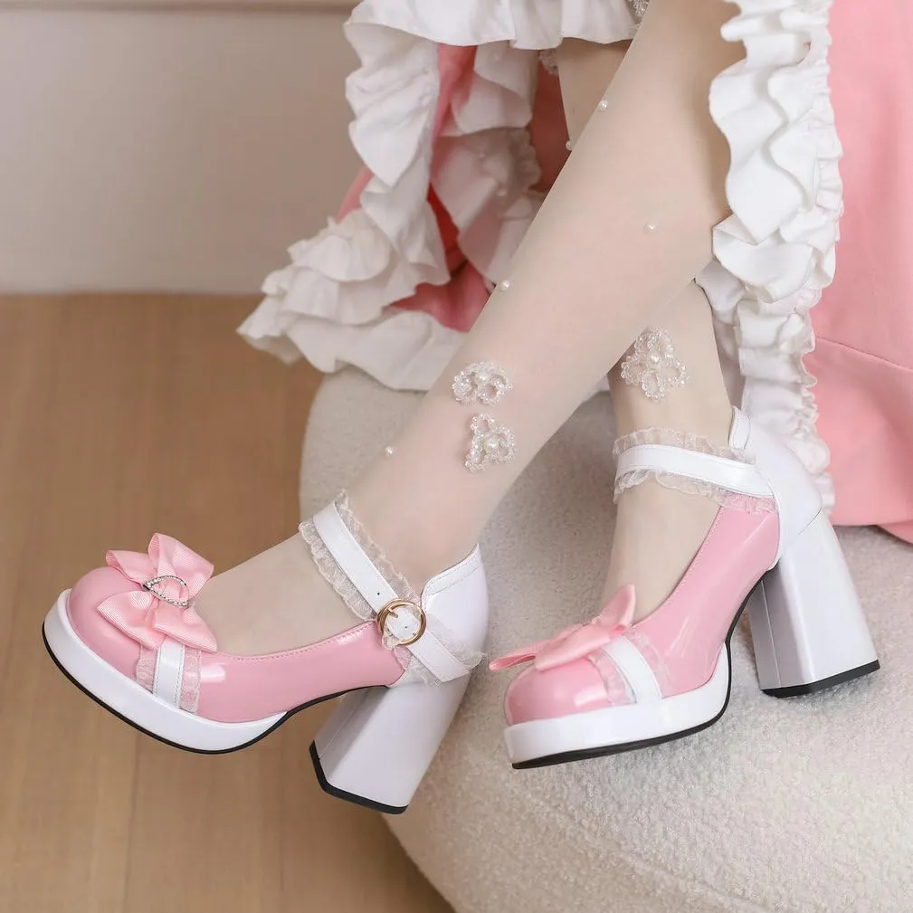 Caradise Womens T Strap Mary Jane Platform Heels Bow Heels Vintage Rockabilly Shoes