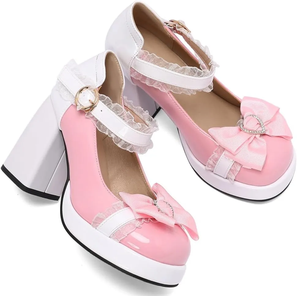 Caradise Womens T Strap Mary Jane Platform Heels Bow Heels Vintage Rockabilly Shoes