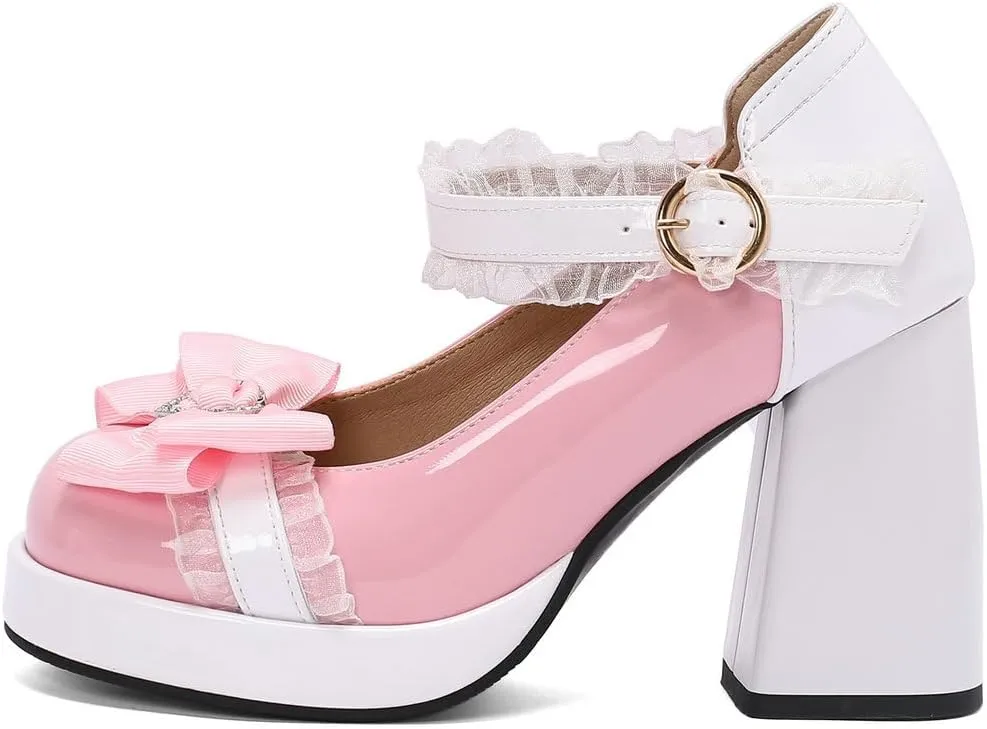 Caradise Womens T Strap Mary Jane Platform Heels Bow Heels Vintage Rockabilly Shoes