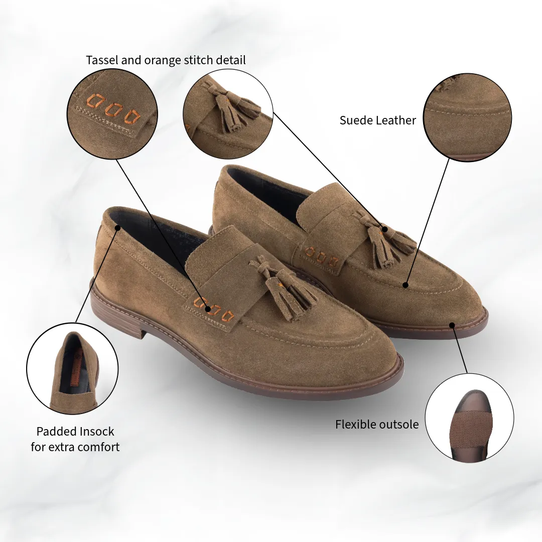 Charleston Suede Leather Tassel Loaferss - Butter Brown