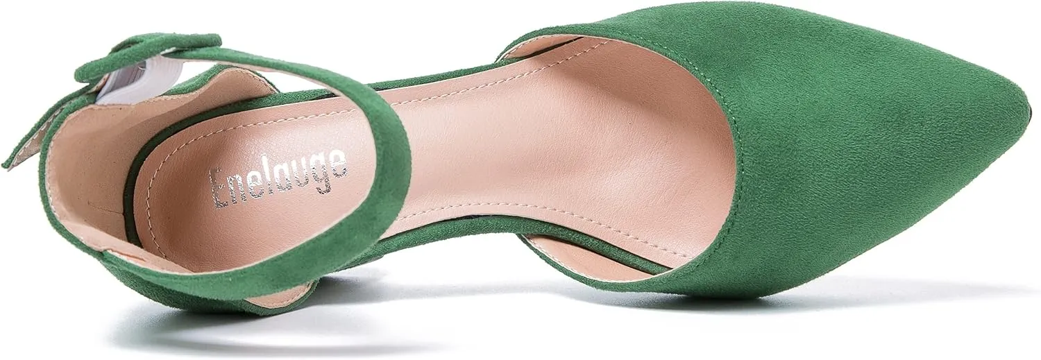 Closed Toe Heels for Women Pointed Toe Heels Low Block Chunky Pumps Ankle Strap D'Orsay Wedding Party Dress Shoes