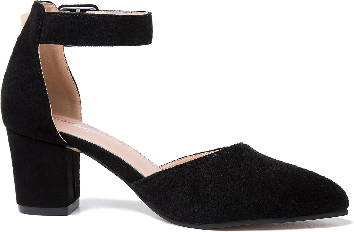 Closed Toe Heels for Women Pointed Toe Heels Low Block Chunky Pumps Ankle Strap D'Orsay Wedding Party Dress Shoes