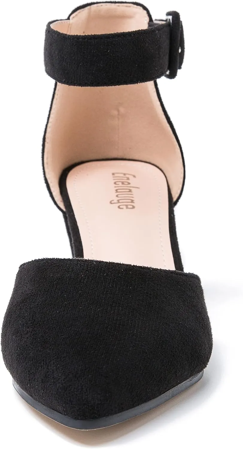 Closed Toe Heels for Women Pointed Toe Heels Low Block Chunky Pumps Ankle Strap D'Orsay Wedding Party Dress Shoes