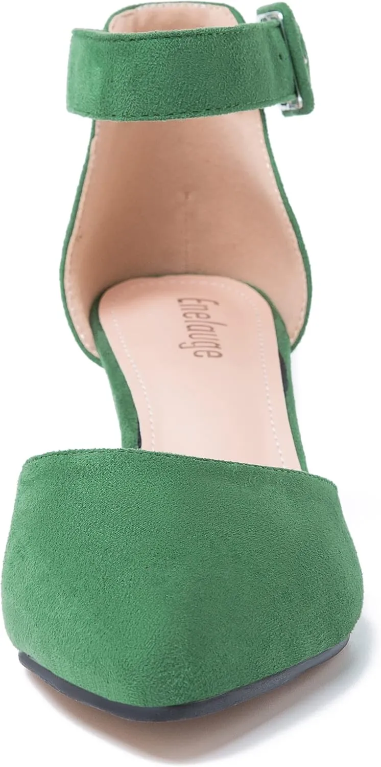 Closed Toe Heels for Women Pointed Toe Heels Low Block Chunky Pumps Ankle Strap D'Orsay Wedding Party Dress Shoes