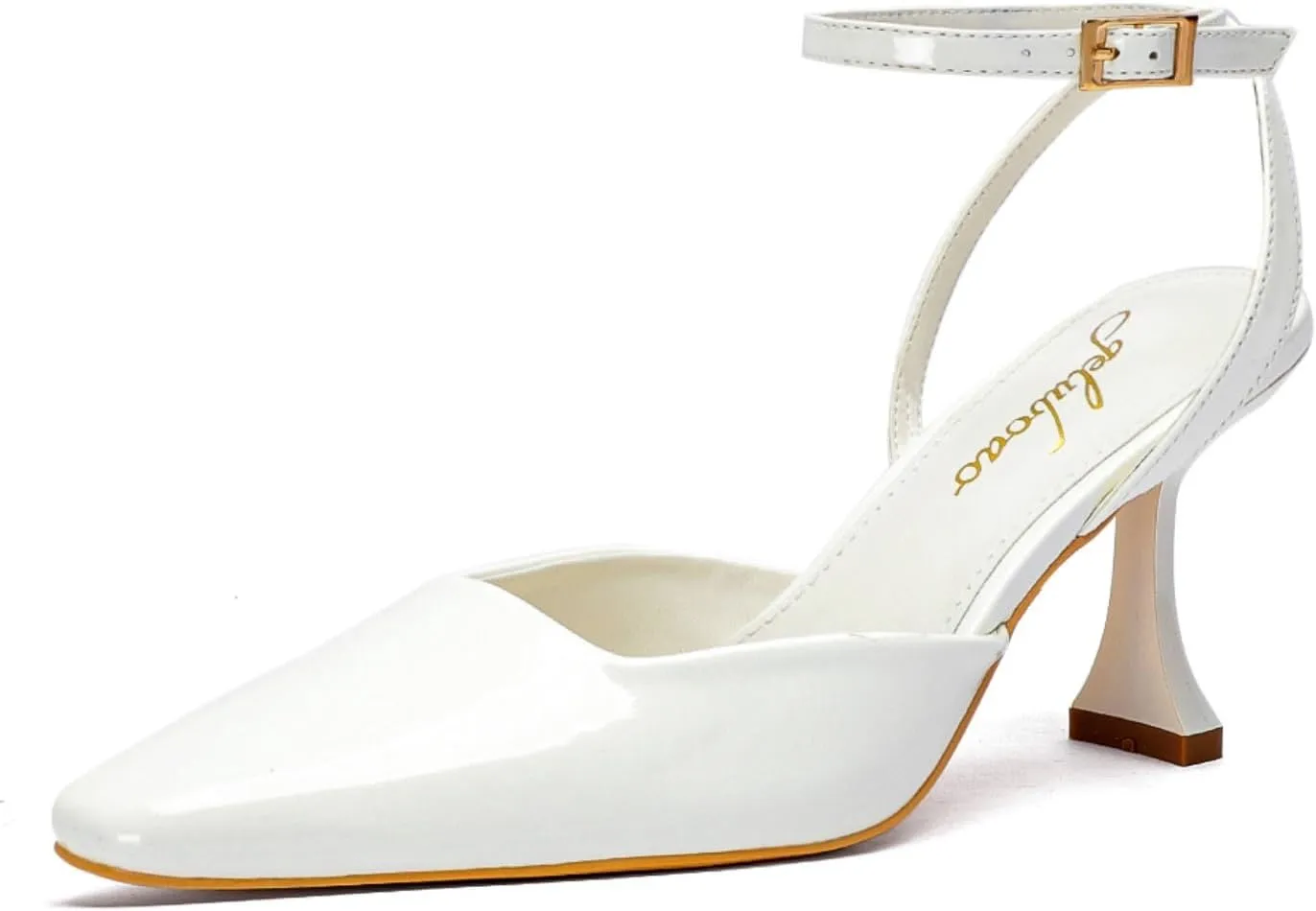 Closed Toe Heels for Women Sexy Square Toe Ankle Strap Mid Stiletto Pumps Comfortable Dress Bridal Wedding Kitten Shoes
