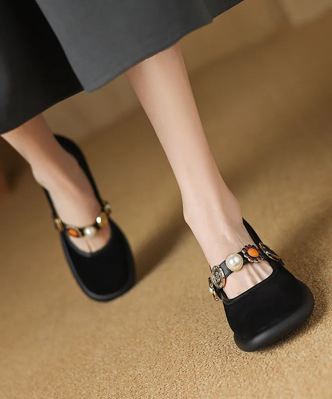 Comfortable Splicing Chunky Heel Brown Suede Buckle Strap