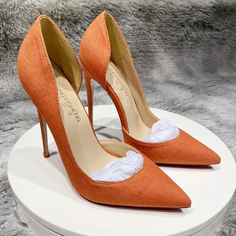 Cowboy side air orange dende women's modern heel 10cm