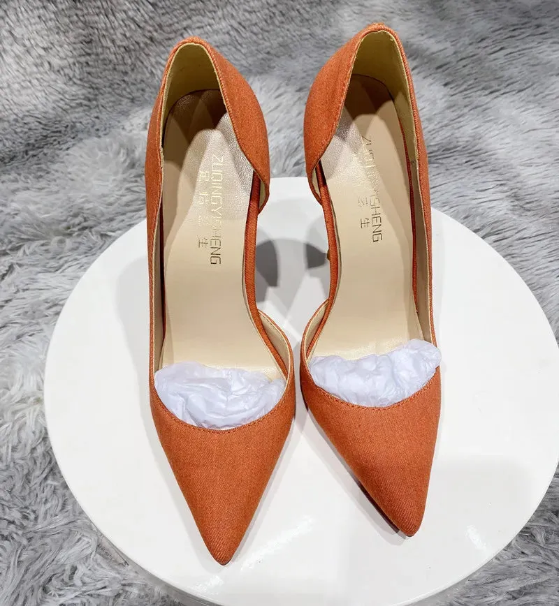 Cowboy side air orange dende women's modern heel 10cm