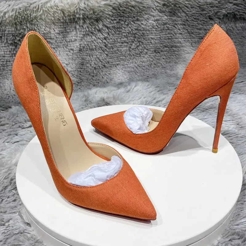 Cowboy side air orange dende women's modern heel 10cm