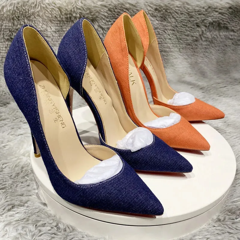 Cowboy side air orange dende women's modern heel 10cm
