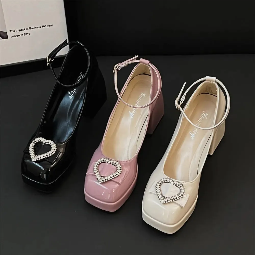Crystal Heart Chunky Heel