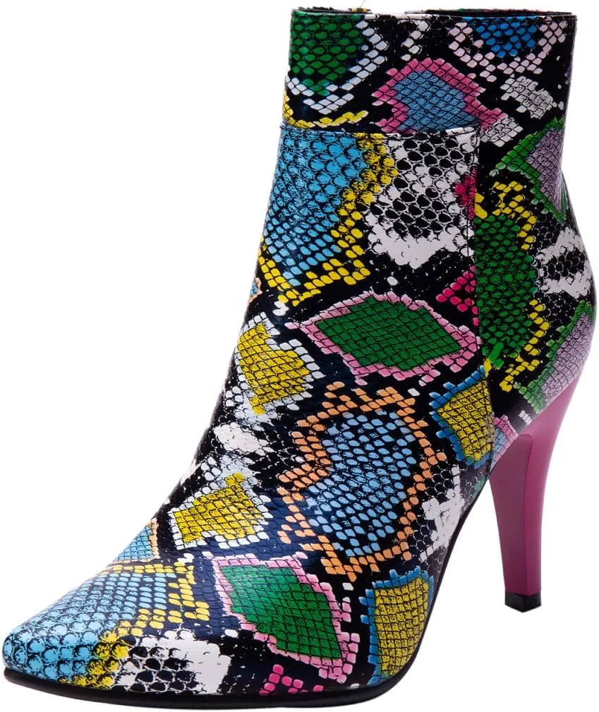 DINTAHA Snakeskin Boots Pointed Toe High Heel Stiletto Booties Pointy Toe Ankle Boots
