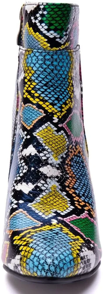 DINTAHA Snakeskin Boots Pointed Toe High Heel Stiletto Booties Pointy Toe Ankle Boots