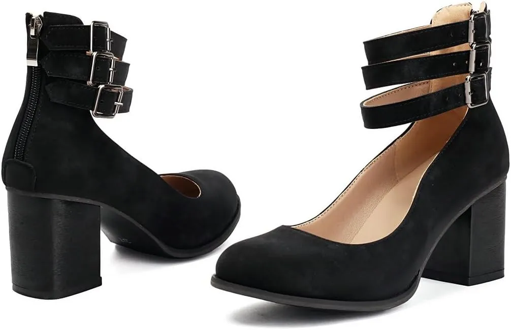 DINTAHA Vintage Shoes for Women,1950s Shoes Mary Jane Heels,Chunky Heel Strappy Pumps