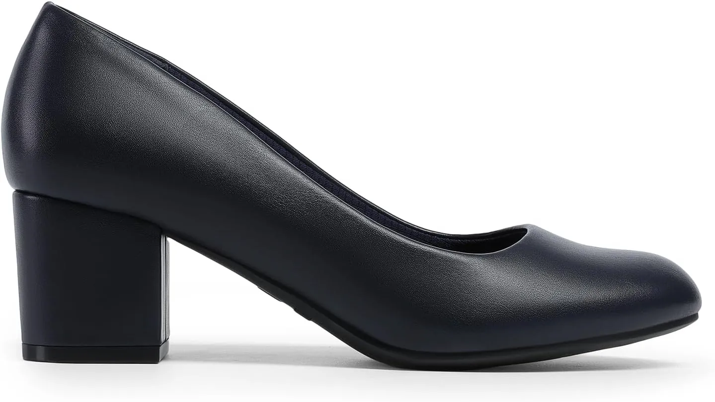 DREAM PAIRS Women's Pumps Low Chunky Block Heel Dress Shoes Closed Round Toe Comfortable Heels