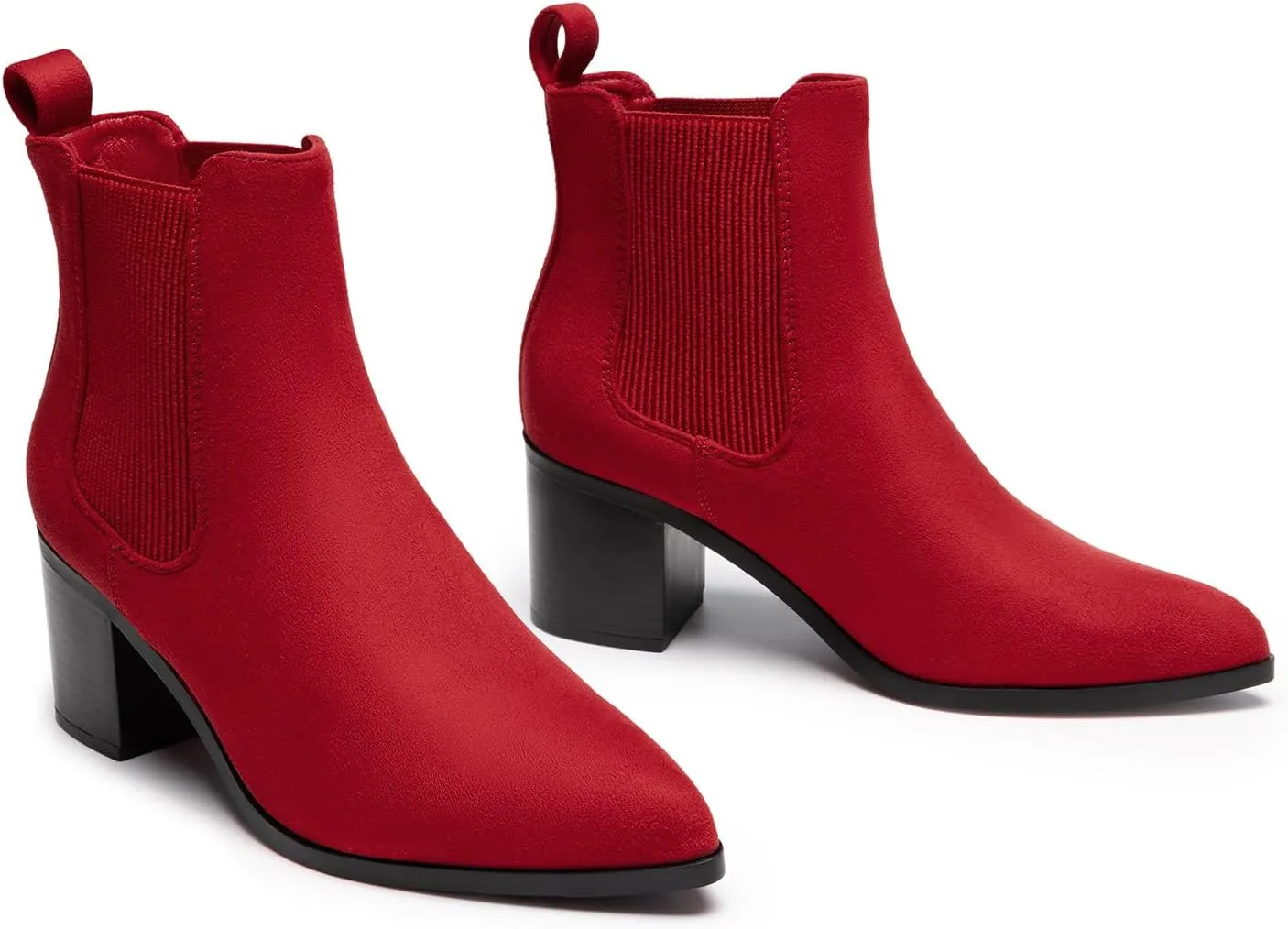 DREAM PAIRS Women's Retro Elastic Chelsea Ankle Boots Fashion Low Chunky Block Heel Pointed Toe Fall Heeled Booties Shoes