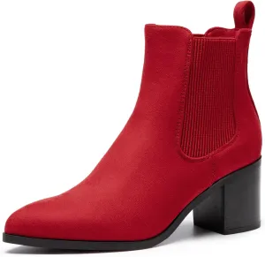 DREAM PAIRS Women's Retro Elastic Chelsea Ankle Boots Fashion Low Chunky Block Heel Pointed Toe Fall Heeled Booties Shoes