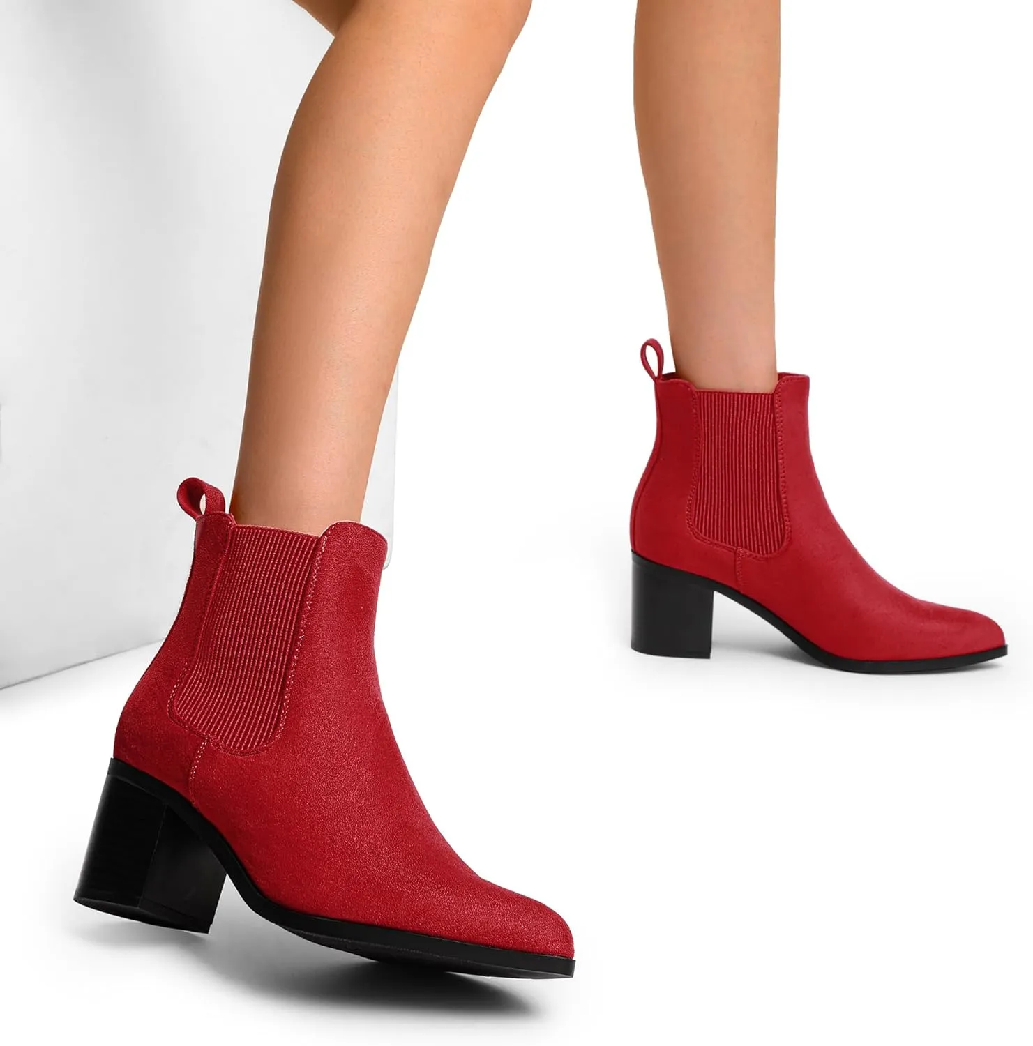DREAM PAIRS Women's Retro Elastic Chelsea Ankle Boots Fashion Low Chunky Block Heel Pointed Toe Fall Heeled Booties Shoes