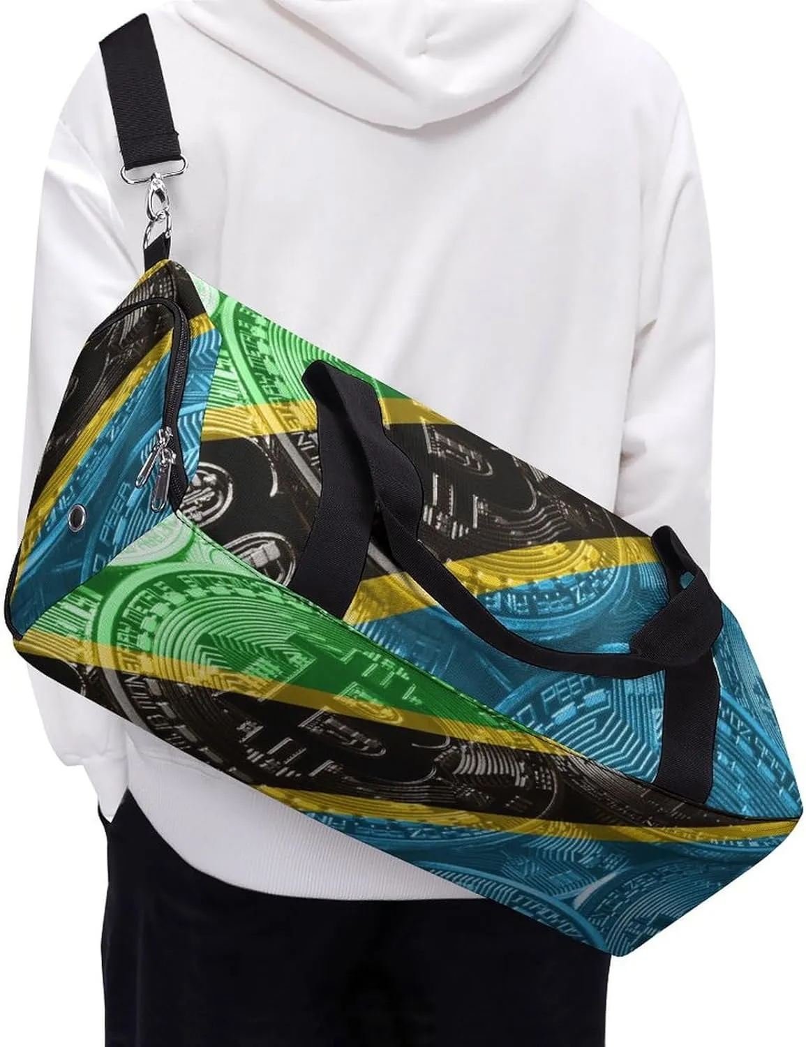 Duffel Bag with Tanzania Flag Bitcoin for Women Men Shoe Compartment Travel Weekender