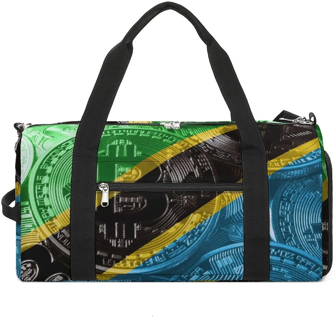 Duffel Bag with Tanzania Flag Bitcoin for Women Men Shoe Compartment Travel Weekender