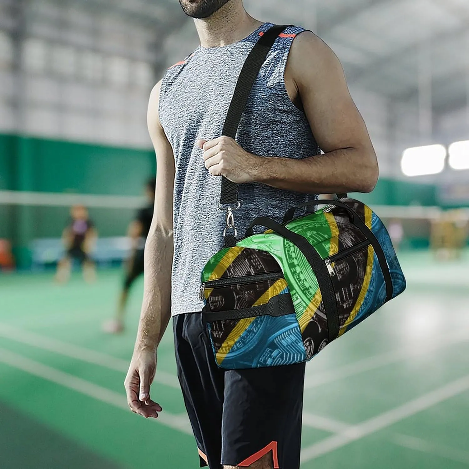 Duffel Bag with Tanzania Flag Bitcoin for Women Men Shoe Compartment Travel Weekender