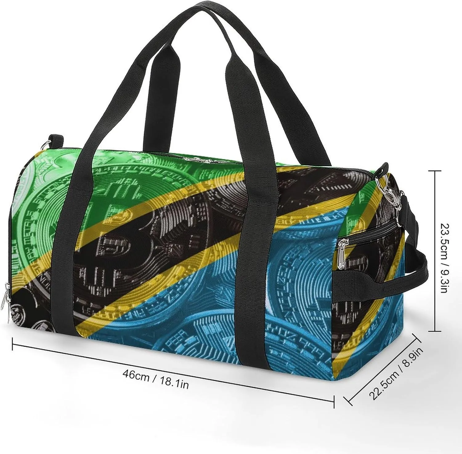 Duffel Bag with Tanzania Flag Bitcoin for Women Men Shoe Compartment Travel Weekender