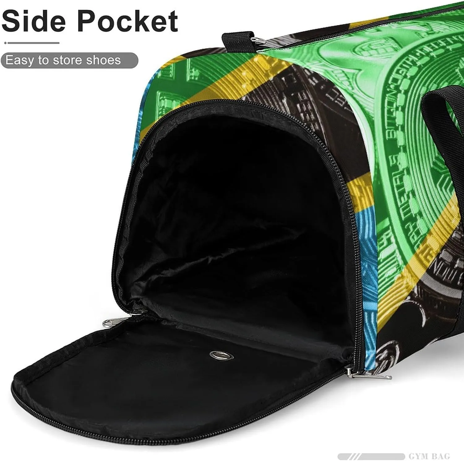 Duffel Bag with Tanzania Flag Bitcoin for Women Men Shoe Compartment Travel Weekender