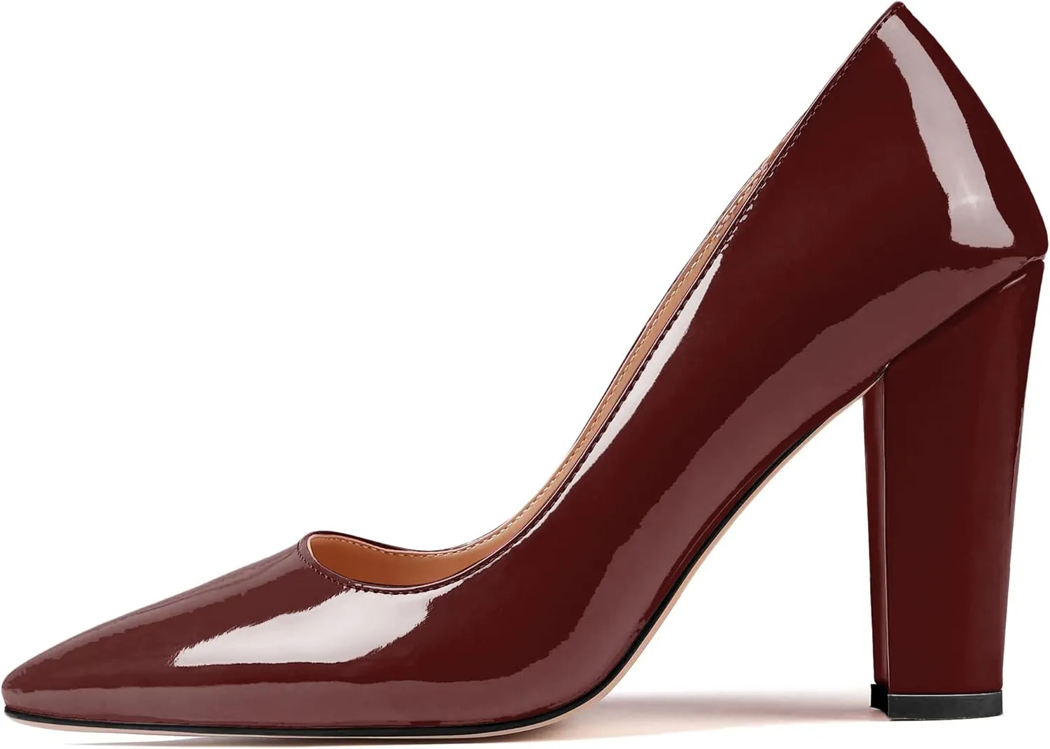 Eldof Women's Pointed Toe Chunky High Heel Pumps Slip On 4 Inches Block Heels Comfortable High Heeled Dress Shoes for Wedding Party Event