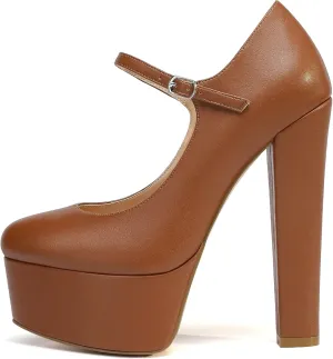 Eldof Women's Round Closed Toe Platform Mary Jane Pumps Block Chunky High Heel Sexy Wedding Dressy Shoes 6 Inches