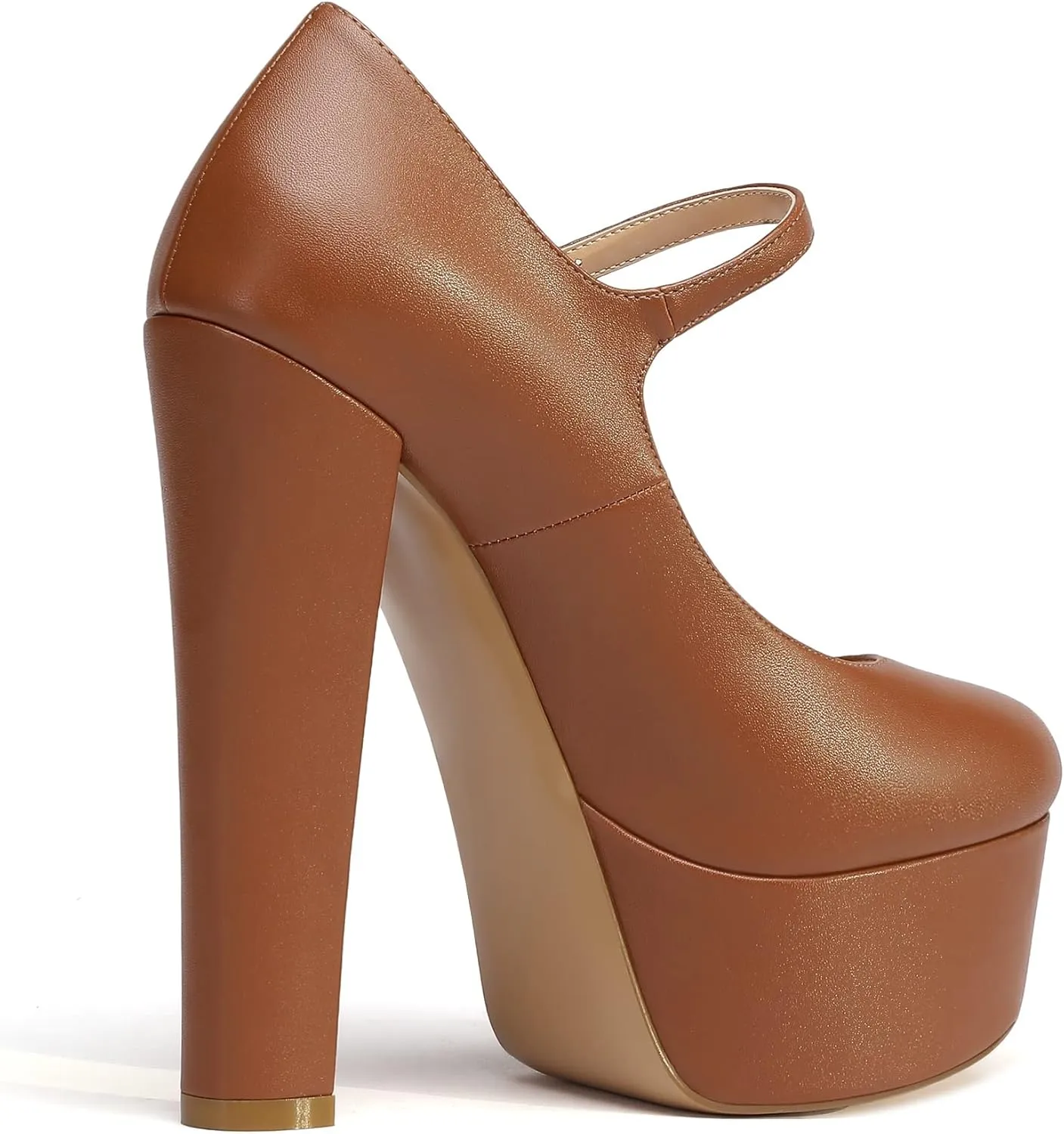 Eldof Women's Round Closed Toe Platform Mary Jane Pumps Block Chunky High Heel Sexy Wedding Dressy Shoes 6 Inches