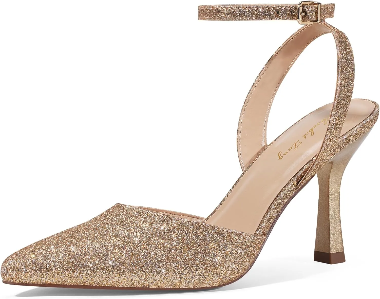 Elisabet Tang 3.42 inch Trendy Ankle Strap Pumps for Women - Sexy Closed Pointed Toe mid Stiletto Heels for Prom Party