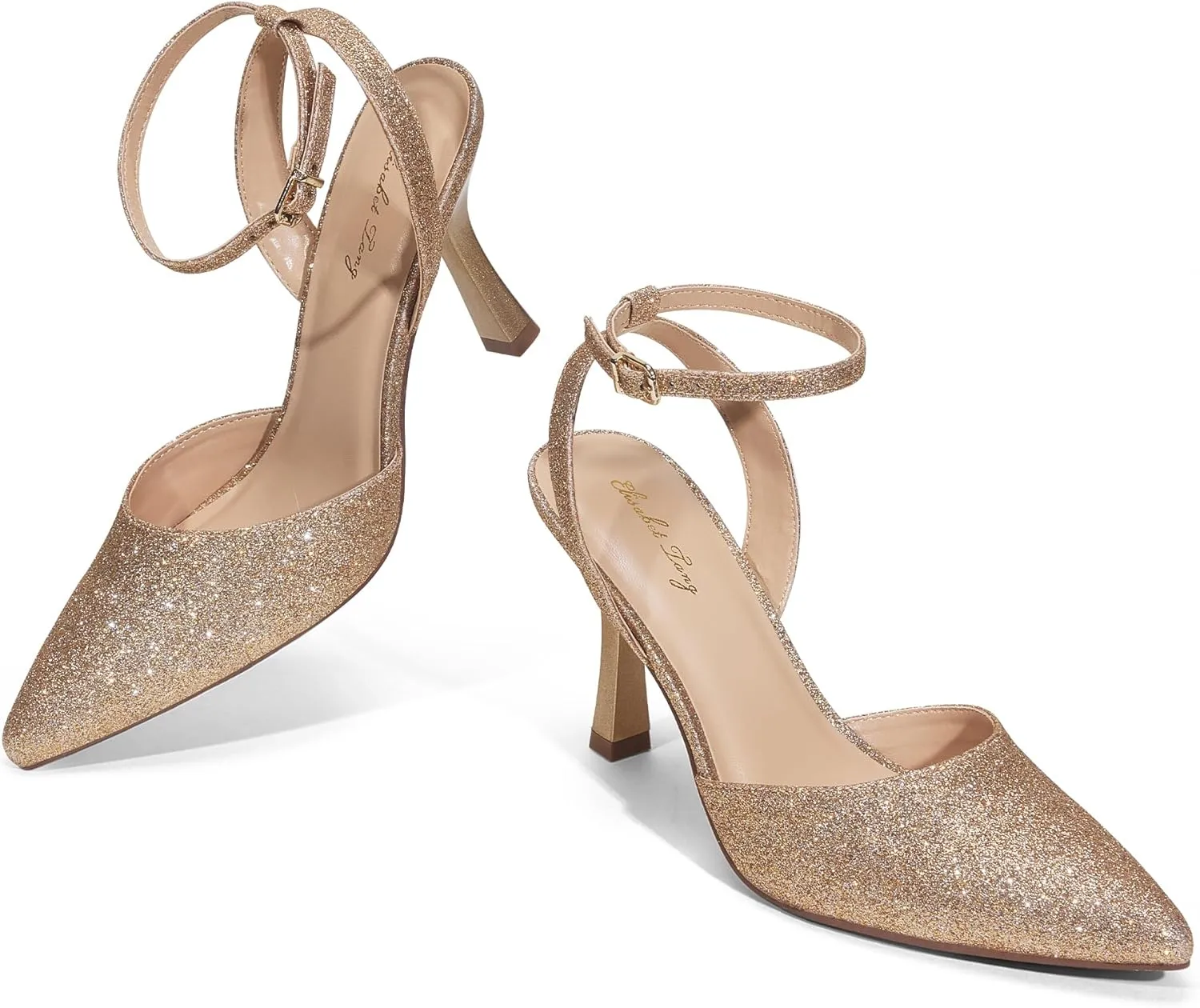 Elisabet Tang 3.42 inch Trendy Ankle Strap Pumps for Women - Sexy Closed Pointed Toe mid Stiletto Heels for Prom Party