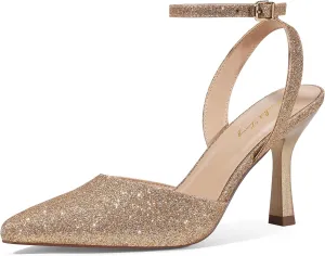 Elisabet Tang 3.42 inch Trendy Ankle Strap Pumps for Women - Sexy Closed Pointed Toe mid Stiletto Heels for Prom Party