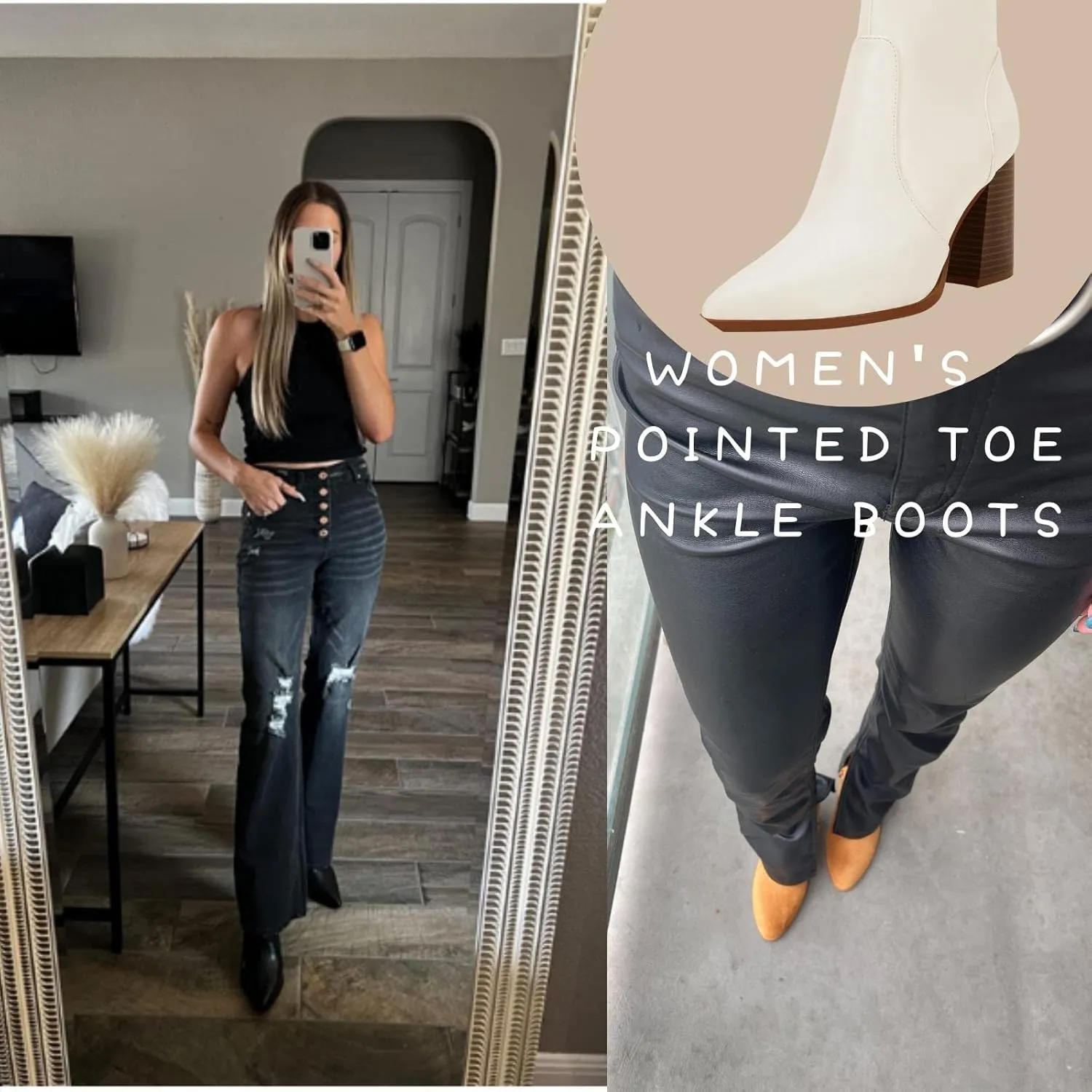 Ermonn Womens Pointed Toe High Heels Ankle Boots Zipper Block Chunky Heel Knit Elastic Fall Winter Dressy Booties