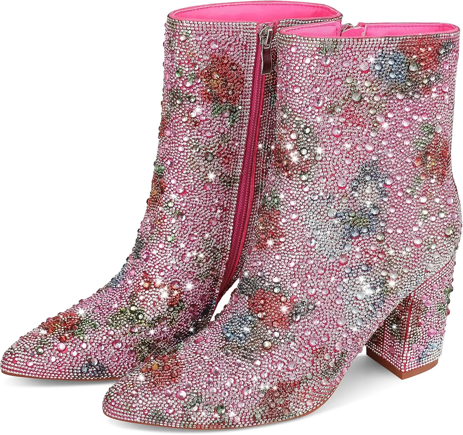 Erocalli Rhinestone Boots for Women Ankle Boots Sparkly Glitter Chunky Heel Hot Dressy Party Prom Date