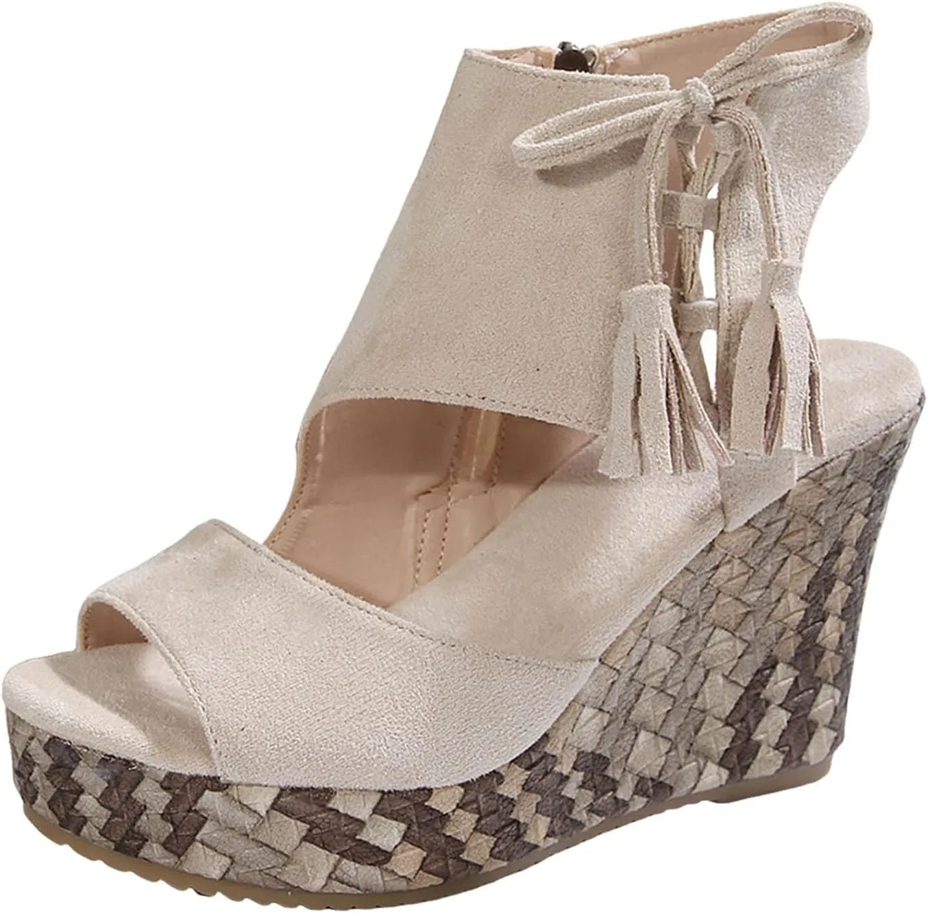 Espadrilles Wedges for Women Fashion Women's Platform Sandals Wedge Ankle Tassels Open Toe Sandals Elegant Flatform Dressy Shoes