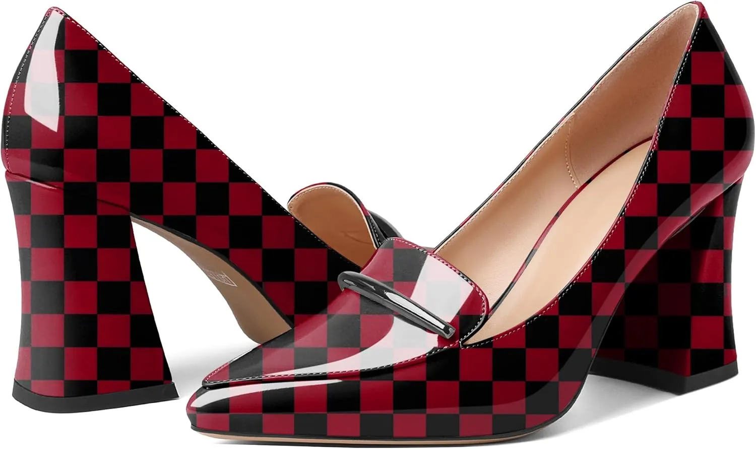 Esvowido Women's Chunky High Heels Closed Pointed Toe Block Heel Pumps with Trim Slip on Dress Shoes for Daily Life Party Casual