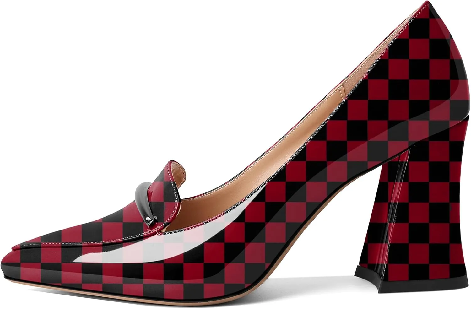 Esvowido Women's Chunky High Heels Closed Pointed Toe Block Heel Pumps with Trim Slip on Dress Shoes for Daily Life Party Casual