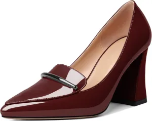 Esvowido Women's Chunky High Heels Closed Pointed Toe Block Heel Pumps with Trim Slip on Dress Shoes for Daily Life Party Casual