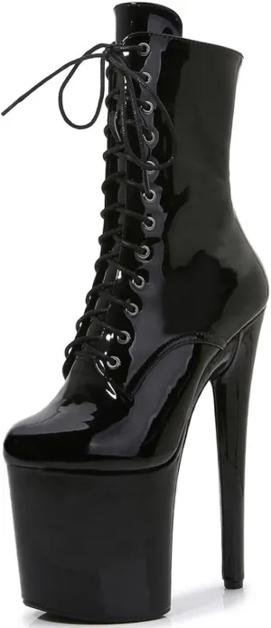 F&A LOVING Women Ankle Boots 8 Inch Pole Dance Boot Platform Patent Stiletto High Heel Round Toe Shoes
