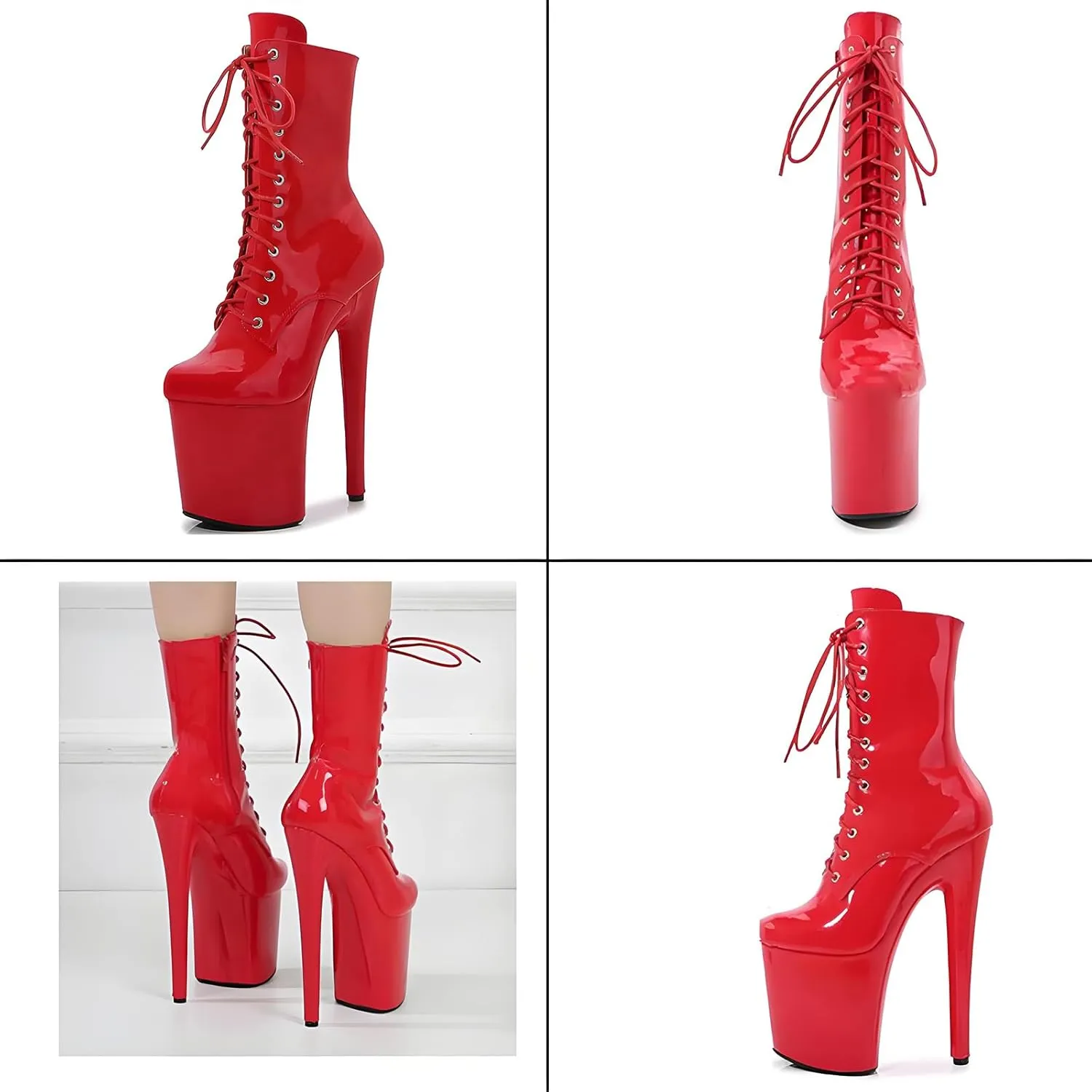 F&A LOVING Women Ankle Boots 8 Inch Pole Dance Boot Platform Patent Stiletto High Heel Round Toe Shoes