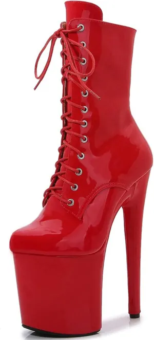 F&A LOVING Women Ankle Boots 8 Inch Pole Dance Boot Platform Patent Stiletto High Heel Round Toe Shoes