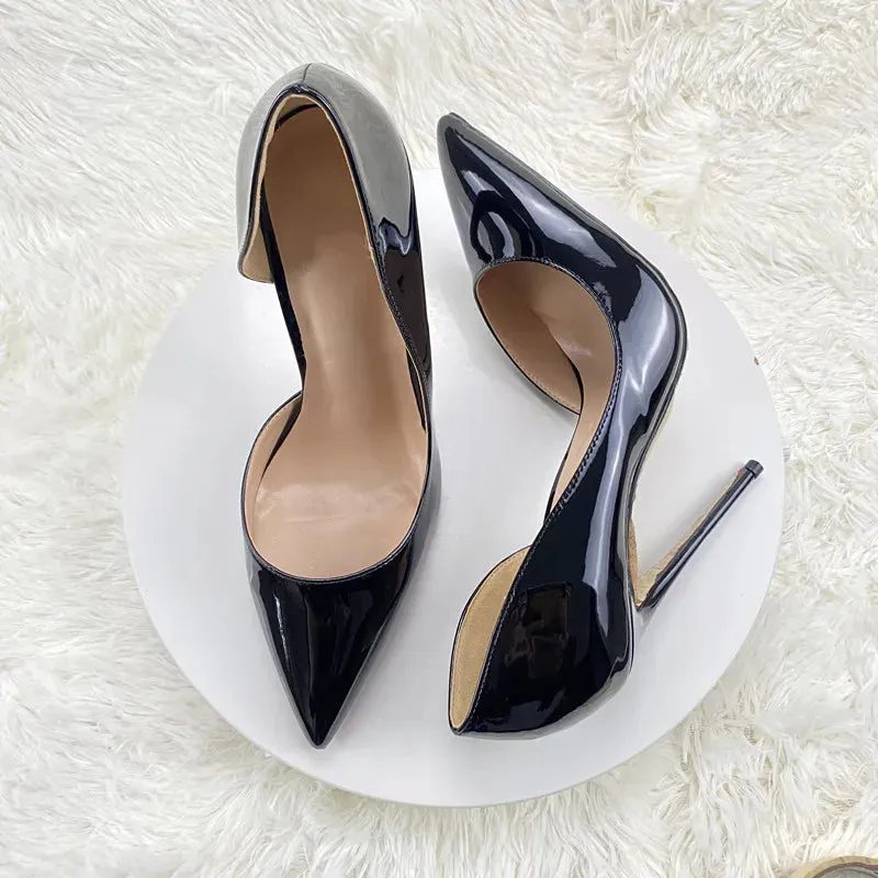 Fashion new trend female black leather side air pointed bottom toe female high heel