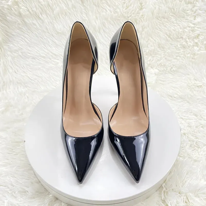 Fashion new trend female black leather side air pointed bottom toe female high heel