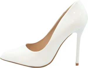 Fashion Thirsty Womens High Heel Pointed Toe Pumps Smart Office Work Courts Shoes Ladies Pumps Party Prom Wedding Bridal Occasion Heeled Court Stiletto Heels Shoes Size White Patent